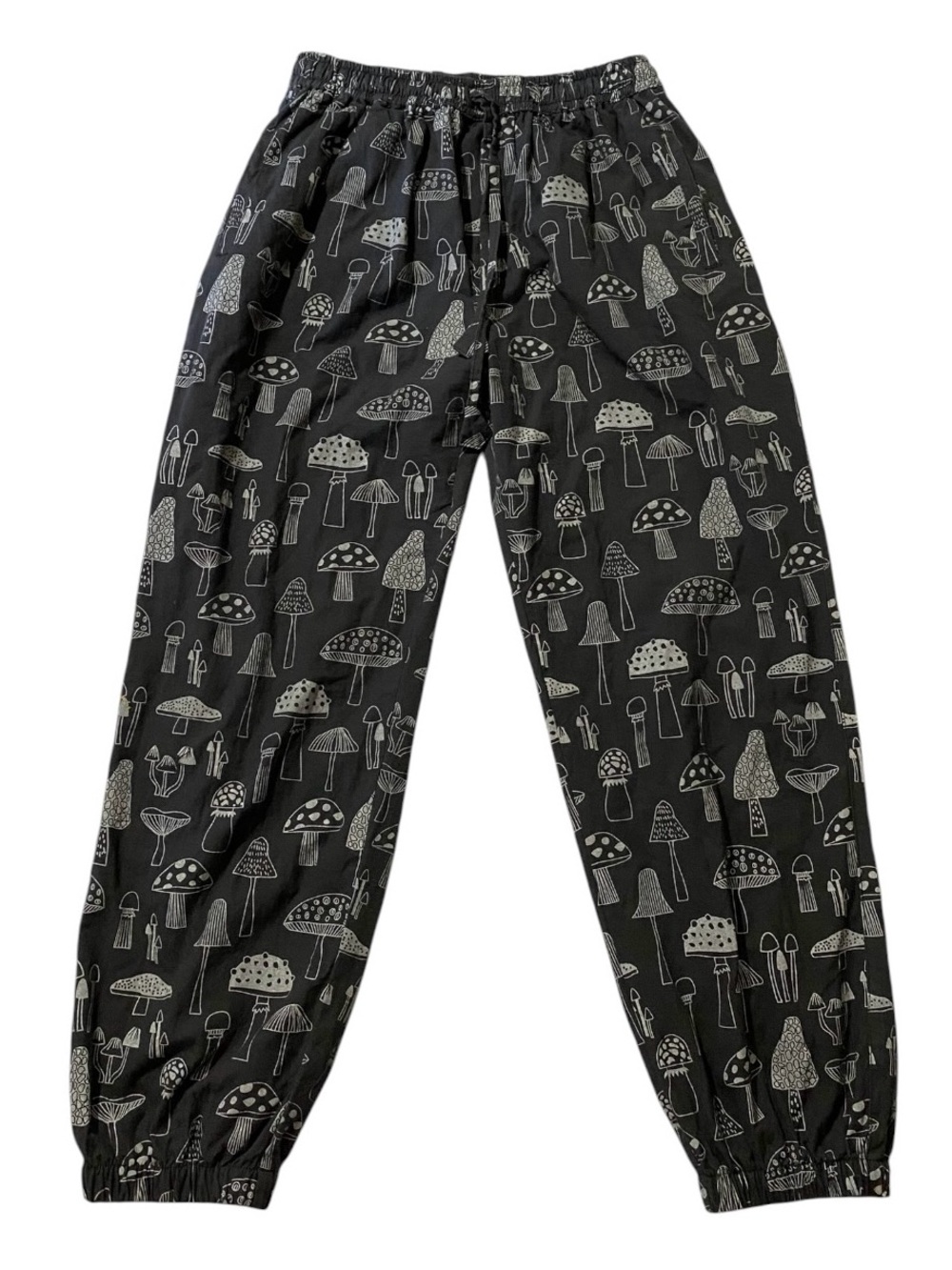 Handmade Mushroom Jogger Pants S M Black Cotton Boho Granola Festival Whimsigoth - Picture 2 of 7